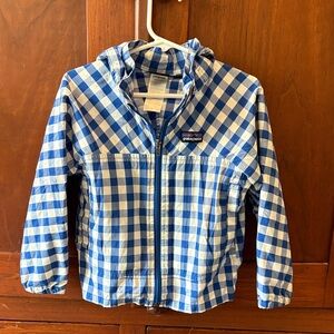 Patagonia Blue & White Checked Hooded Windbreaker